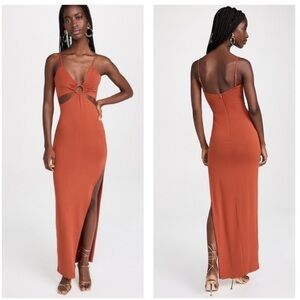 Rumer NWT XL Rust‎ Orange Cutout Slinky High Leg Slit Maxi Dress Ring